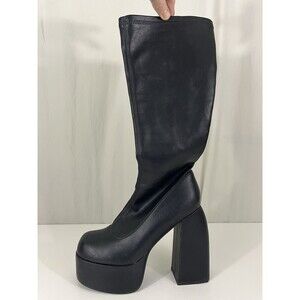 Chunky Platform Knee High Boots Black Pleather Women’s Sz 10 Punk Grunge 19”